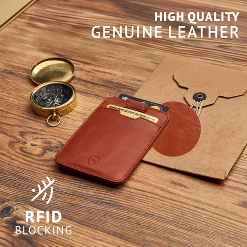 Vista 10 de Vaultskin CHELSEA - Cartera de piel delgada con bloqueo RFID para hombre, tarjetero minimalista con bolsillo frontal