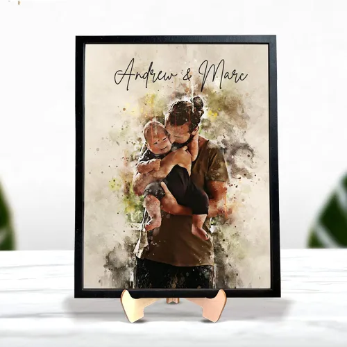 Vista 4 de Retrato familiar de acuarela personalizado para padre e hijo, retrato de pintura de hija de foto, regalo personalizado para el día del padre, regalo