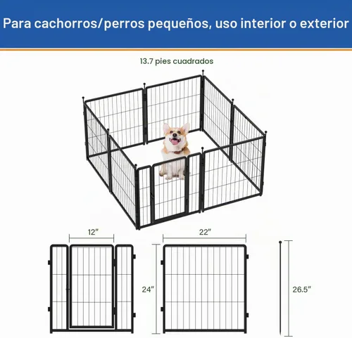 Vista 4 de Corralito para perros de 24 pulgadas, 8 paneles para uso en interiores y exteriores, valla de metal resistente para mascotas con estacas de tierra