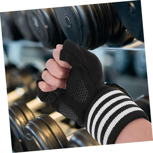 Vista 6 de TOYANDONA Guantes de gimnasio antideslizantes de medio dedo para levantamiento de pesas y fitness al aire libre, guantes de ejercicio transpirables