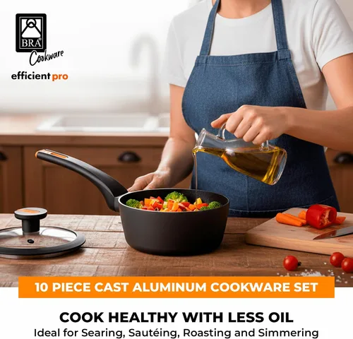 Vista 3 de BRA COOKWARE Efficient Pro Juego de utensilios de cocina de 10 piezas Aluminio fundido antiadherente 10 Pot & Pan Set w/ 2 Pots, 1 Sauté Pan, 2