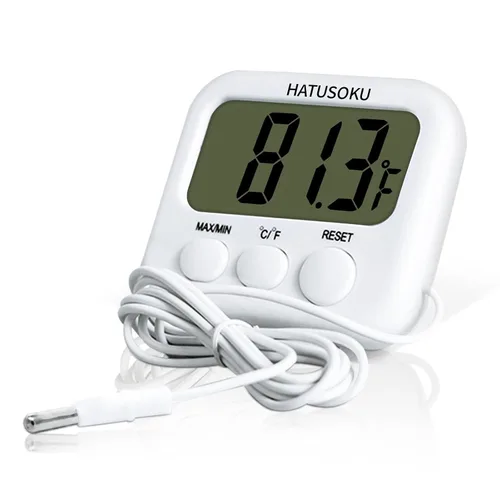 Vista 8 de Termómetro digital HATUSOKU con sensor externo, imán, ventosa, termómetro de agua, para acuario, refrigerador, congelador (negro)
