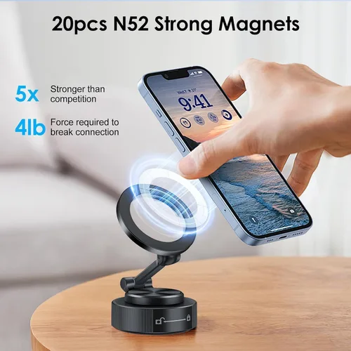 Vista 5 de EEEKit Soporte magnético para teléfono al vacío con ventosa, soporte de teléfono de succión ajustable de 360° para automóvil, compatible con iPhone
