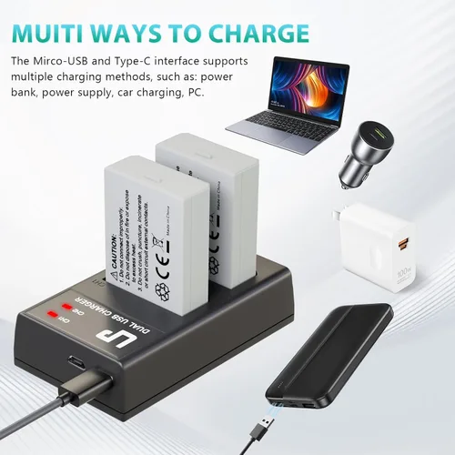 Vista 5 de LP Paquete de batería y cargador LP-E5, paquete de 2 baterías de repuesto LP E5 de 1600 mAh y cargador de doble ranura USB para Canon EOS Rebel XS