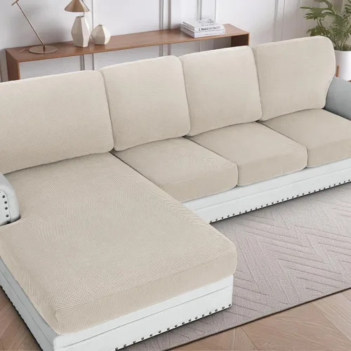 Vista 10 de H.Versailtex - Funda de sofá seccional de 1 pieza, funda deslizante para chaise con forma de L, funda de cojín separada para sofá seccional tanto
