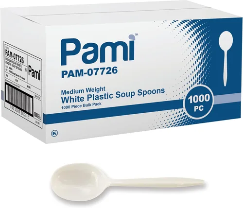 Vista 9 de PAMI Tenedores de plástico desechables de peso medio, 1000 unidades, color blanco