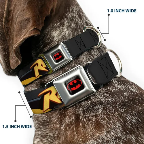 Vista 2 de Buckle-Down Robin - Collar de perro con hebilla para cinturón de seguridad, color rojo/negro, gris, 1 pulgada de ancho, se adapta a cuello de 9 a 15