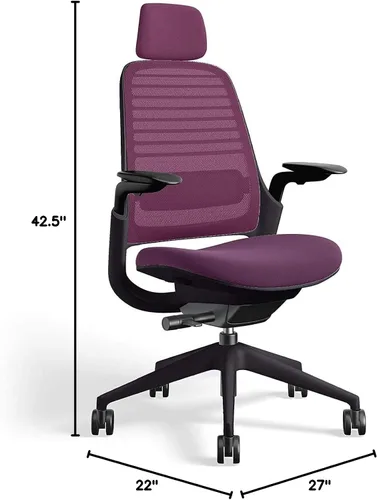 Vista 3 de Steelcase Silla de oficina serie 1 con reposacabezas, marco de grafito, Cogent Connect Concord, ruedas para piso duro