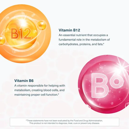 Vista 5 de Youtheory Vitamina B12 B6, suplemento diario de energía y apoyo cerebral, sabor líquido a frambuesa, 12 paquetes de 1 oz de una sola porción