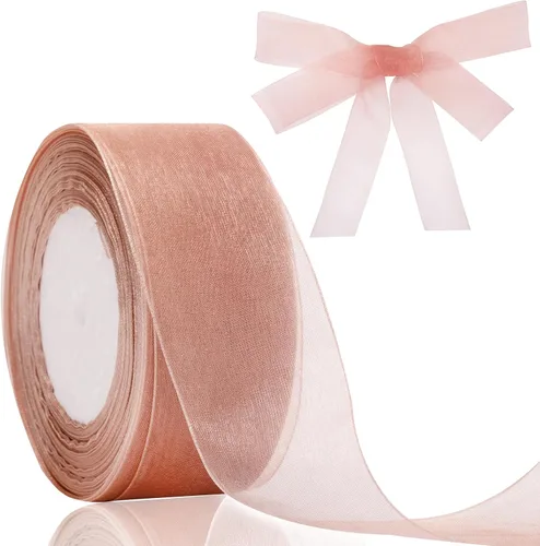 Vista 9 de Joycraft - Cinta de organza transparente rosa de 3/4 pulgadas, cinta de gasa de 50 yardas, cinta de tul para ramo de flores, cintas de envoltura