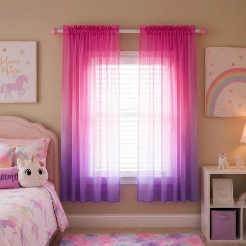 Vista 12 de Cortinas rosas y verdes para decoración de dormitorio de sirena, juego de 1 panel transparente, con bolsillo para barra, cortinas de sirena