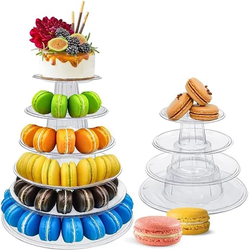 Vista 7 de Soporte de torre de macaron para boda, fiesta de cumpleaños, 4 a 13 pulgadas, de plástico transparente, redondo, soporte de exhibición de torre