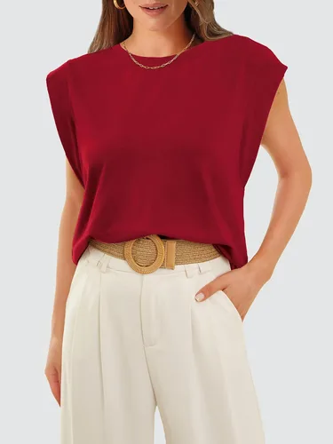 Vista 4 de WIHOLL Camisetas de manga casquillo para mujer, camisetas básicas de verano, estilo casual, ajuste holgado, moda 2024