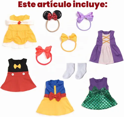 Vista 4 de Accesorios para muñecas de bebé, 5 ropa de muñeca, trajes de princesa de sirena para muñecas de 15 a 18 pulgadas, muñecas de bebé de 15 pulgadas, 10