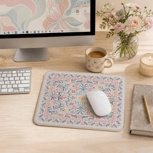 Vista 8 de iCasso Alfombrilla de mouse estética pequeña con diseño floral, mini alfombrilla de mouse portátil rosa, antideslizante y cómoda, de tela para mouse