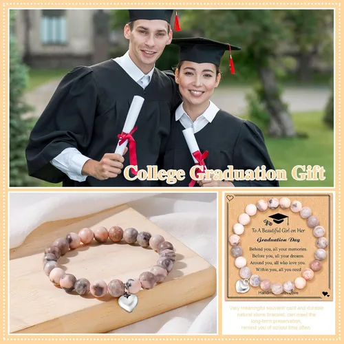 Vista 19 de 2024 Graduation Gifts for Her Him Natural Stone Bracelet Class of 2024 High School College Graduation Gift for Women Men