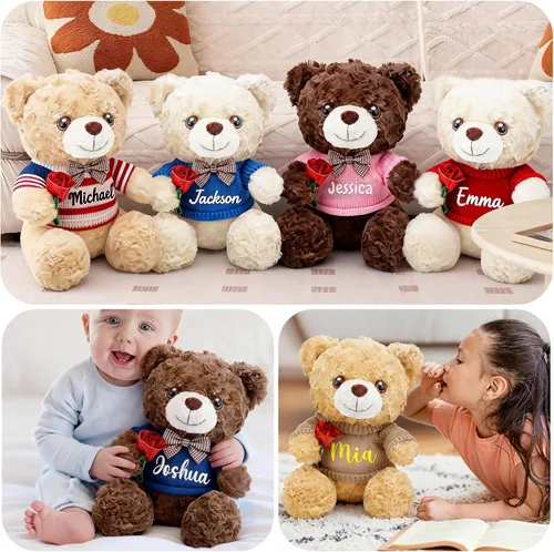 Vista 5 de Oso de peluche personalizado con nombre personalizado, regalo de felpa personalizado de 10 pulgadas para aniversario, día de San Valentín
