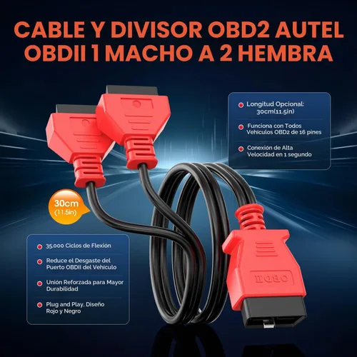 Vista 2 de Autel Original 16 Pin OBD2 OBD II Diagnostic Splitter Y Cable de extensión