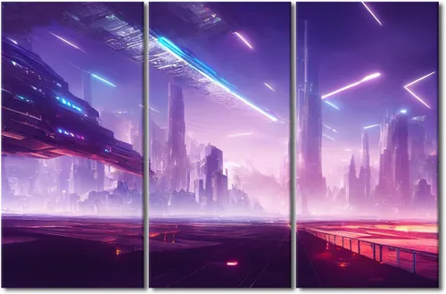 Vista 65 de Lienzo decorativo para pared de sala de estar, lienzo Cyberpunk, decoración de pared de 3 paneles, decoración de pared para el hogar, dormitorio