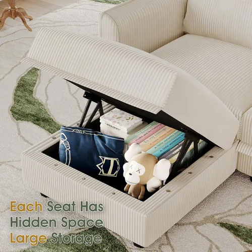 Vista 6 de LLappuil Sofá Seccional Modular con Asientos de Almacenamiento, Sofá Modular Convertible de Pana Chaise para Sala de Estar, Sofás de 5 Plazas con 3