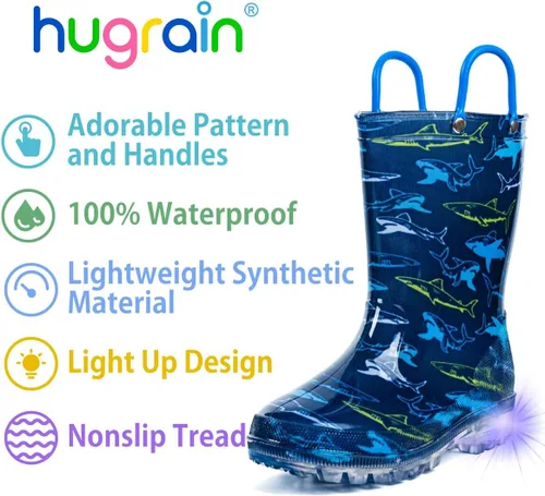 Vista 2 de HugRain - Botas de lluvia con luces para niños pequeños