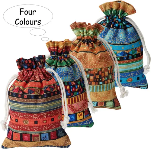 Vista 2 de Paquete de 56 bolsas de joyería de caramelo egipcio, bolsas de monedas con estampado azteca, bolsa de regalo con cordón para regalos de devolución