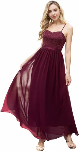 Vista 8 de DRESSTELLS Vestido largo formal de gasa de encaje para mujer 2026 Borgoña