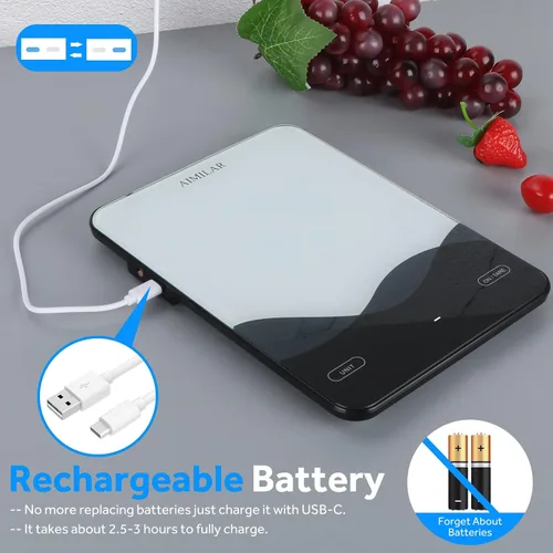 Vista 5 de AIMILAR - Báscula de cocina digital recargable de 22 lb con pantalla LED, báscula de alimentos recargable por USB C para hornear y cocinar con onzas