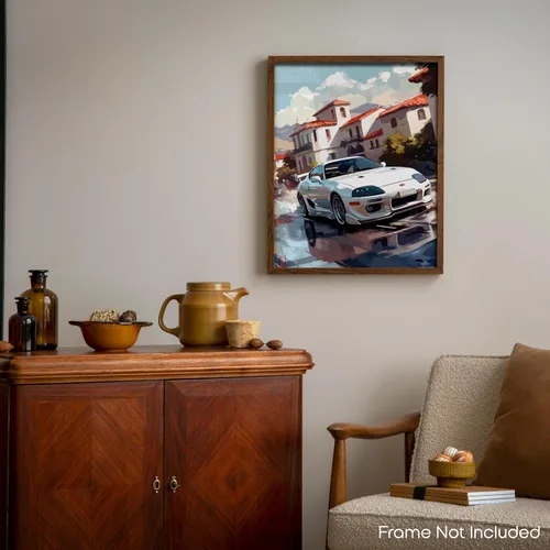 Vista 6 de Inspirational Wall Art Co. - Contorneado Póster Toyota Supra 1994 - Póster de coche para habitación de niños - Decoración de pared de coche