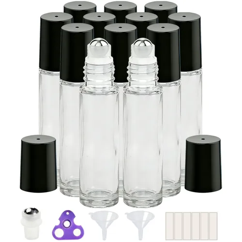Vista 45 de PrettyCare 6 piezas, botellas roll-on de 10 ml para aceites esenciales con bola de rodillo de acero inoxidable - Botellas rellenables a prueba