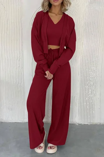 Vista 7 de PRETTYGARDEN Trajes de 3 piezas para mujer, conjuntos a juego, cárdigan de punto acanalado, camisetas sin mangas, pantalones de pierna ancha
