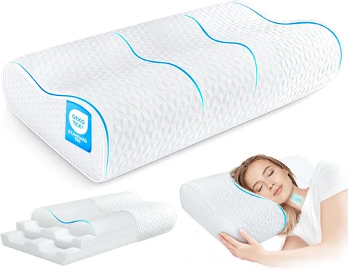 Vista 8 de Almohada cervical para el cuello para aliviar el dolor, almohada refrescante ajustable de tamaño Queen para dormir, almohadas de espuma