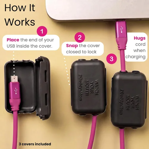 Vista 3 de Funda de cargador USB a prueba de bebés – Caja de punta de cable resistente a los niños para cables de carga USB estándar – (paquete de 3, negro)