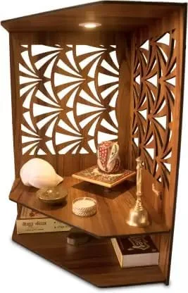 Vista 4 de Mandir para el hogar Templo de madera con luz LED Templo de pared Templo de casa Pooja Ghar Templo Puja Pooja Mandir para el hogar