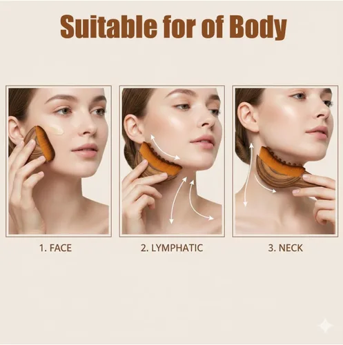 Vista 6 de Cepillo facial de contorno linfático, cepillo de drenaje facial linfático, suave, orgánico, reduce la hinchazón, mejora la piel y el resplandor