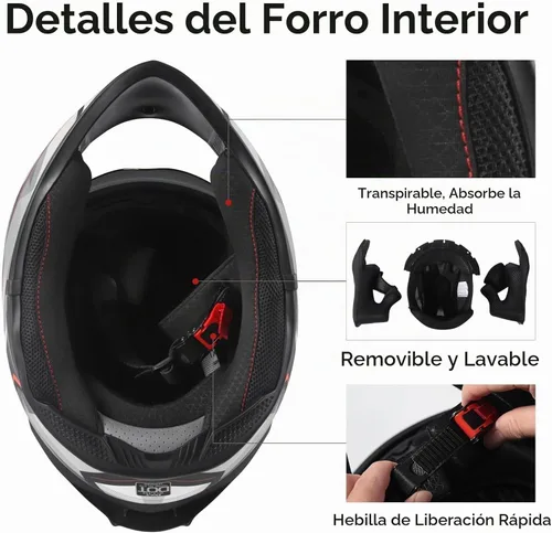Vista 5 de CUTEY Full Face Motorcycle Helmet Lightweight Dual Visor DOT Approved Negro