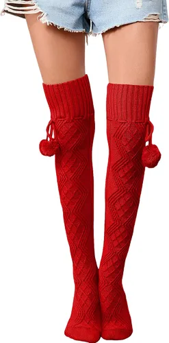 Vista 26 de SherryDC Calcetines de punto trenzado hasta el muslo para mujer, medias de bota extra largas de invierno, calentadores de piernas 1 - Blanco