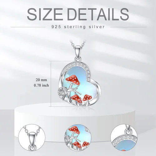 Vista 5 de LELOUCHY Moonstone Necklace for Women 925 Sterling Silver Heart Necklace Highland CowMushroom Pendant Necklace Cute Animal Necklace Jewelry Gifts