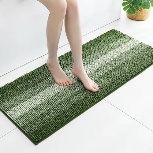 Vista 10 de Gibelle Alfombras de baño negras, alfombra de baño de chenilla de lujo, alfombra pequeña antideslizante para ducha y alfombras de piso para baño