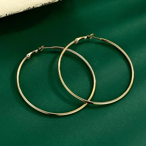 Vista 4 de Juego de 4 pares de aretes de aro grandes para mujeres y niñas, de acero inoxidable 316L, hipoalergénicos, chapados en plata, chapados en oro de 14