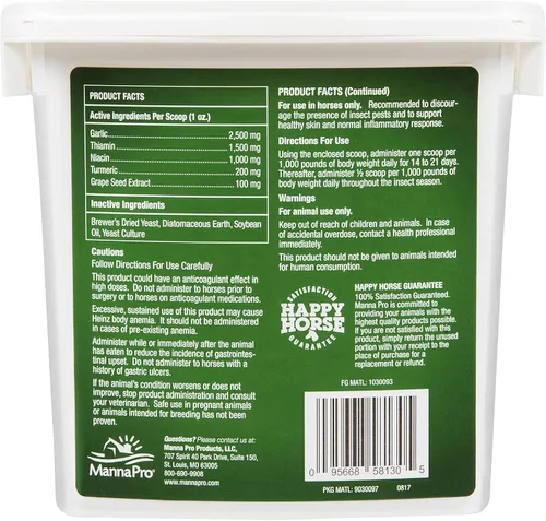 Vista 2 de Manna Pro Nature's Force Bug Clear - Repelente de moscas de caballo, suplemento equino natural para control de insectos, 2 libras Natural Insect