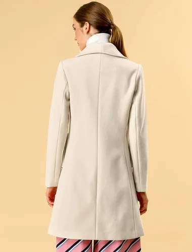 Vista 4 de Allegra K Abrigo largo de invierno con cuello de chal para mujer, Café