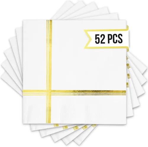 Vista 13 de Servilletas negras y doradas – Juego de 100 servilletas desechables de cóctel y postre de 5 x 5 pulgadas con borde dorado, perfectas para bodas