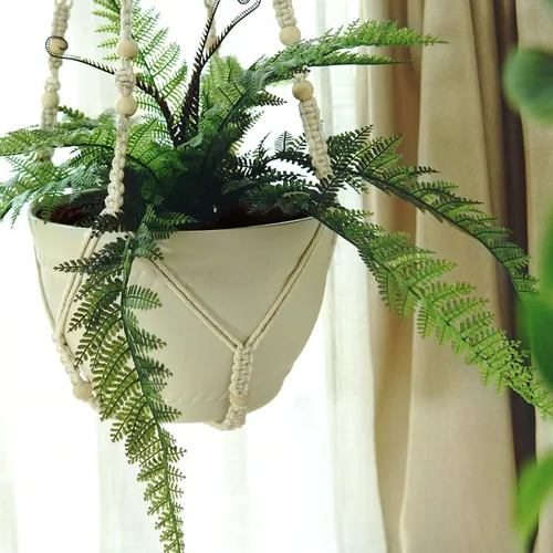 Vista 6 de Bouqlife Perchas para plantas de macramé de 43 pulgadas, grandes para macetas de hasta 12 pulgadas, extra largas con ganchos de lazo resistentes