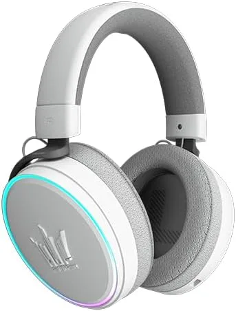 Vista 2 de HOF Maestro - Auriculares USB para juegos con cable blanco mate, sonido envolvente virtual 7.1, orejeras desmontables de tela transpirable y espuma