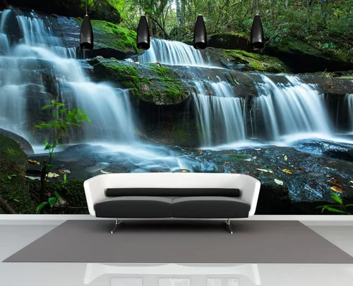Vista 17 de FLFK Murales de pared autoadhesivos de cascada de bambú 3D de 78.7 x 59 pulgadas, papel tapiz para despegar y pegar, pintura para decoración