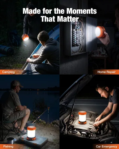 Vista 4 de THORFIRE - Linterna de campamento de manivela de mano, 2 unidades, luz LED plegable 2 en 1 recargable por USB, supervivencia de emergencia por
