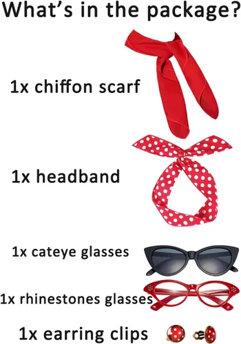 Vista 7 de Conjunto de accesorios de disfraz de los años 50 para mujer