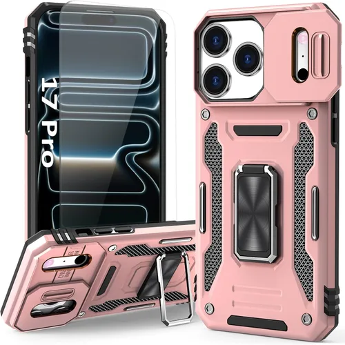 Vista 21 de Funda compatible con iPhone17 Pro con soporte, cubierta de cámara y protector de pantalla HD, doble capa a prueba de golpes, protección contra