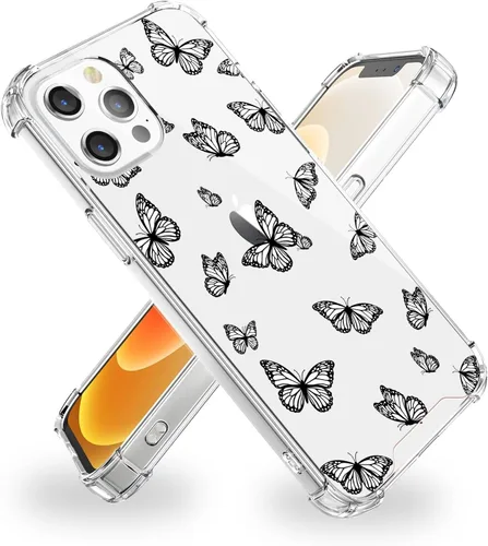 Vista 33 de OOZ Funda de cristal para iPhone 11 Pro (2019) de 5.8 pulgadas, bonita funda protectora transparente, seductor patrón de mariposa morada, suave a